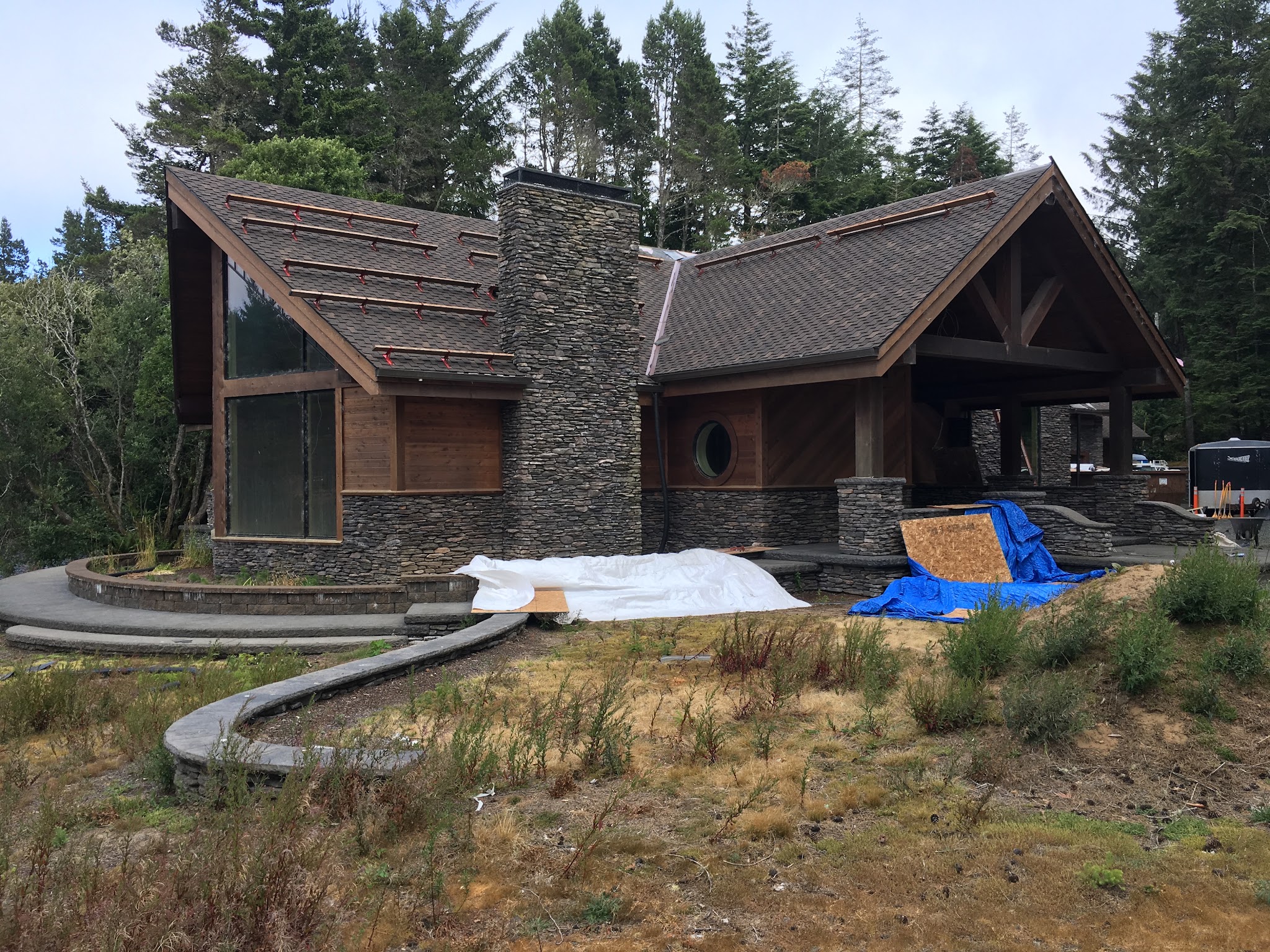 Pioneer Roofing crew reroofing the Lower Umpqua Library, a commercial building